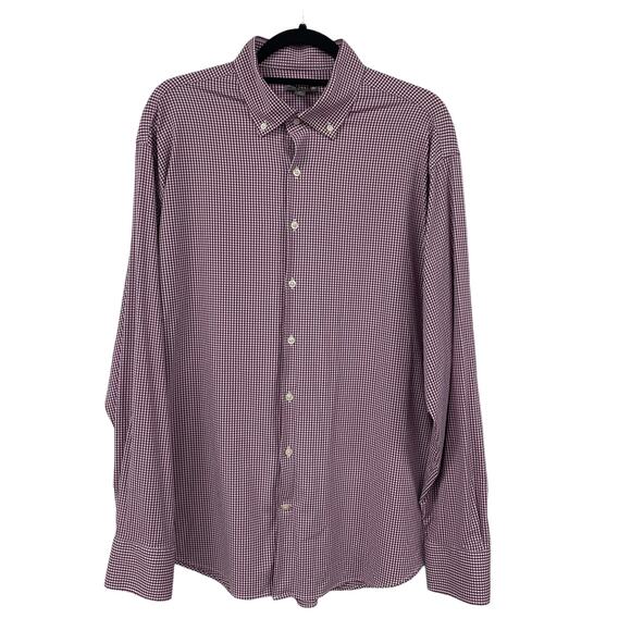 Peter Millar Summer Comfort Long Sleeve Button Up Burgundy White Check Mens XL - Picture 1 of 7